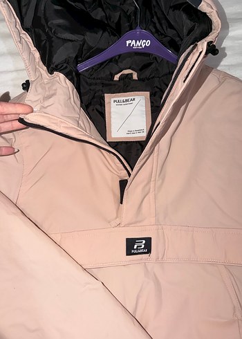 Pembe Kapüşonlu Kadın Kışlık Mont - Görsel 2