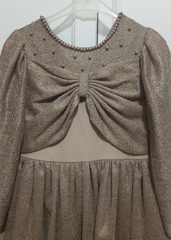 Kız Çocuk Bej Drapeli Uzun Kollu Elbise - Görsel 2