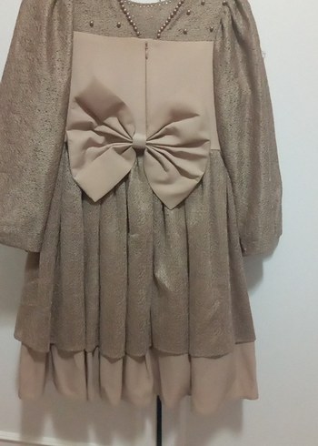 Kız Çocuk Bej Drapeli Uzun Kollu Elbise - Görsel 5