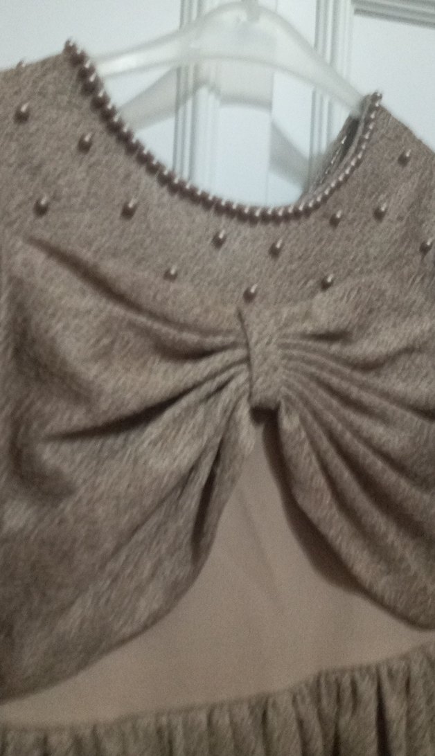 Kız Çocuk Bej Drapeli Uzun Kollu Elbise - Görsel 3