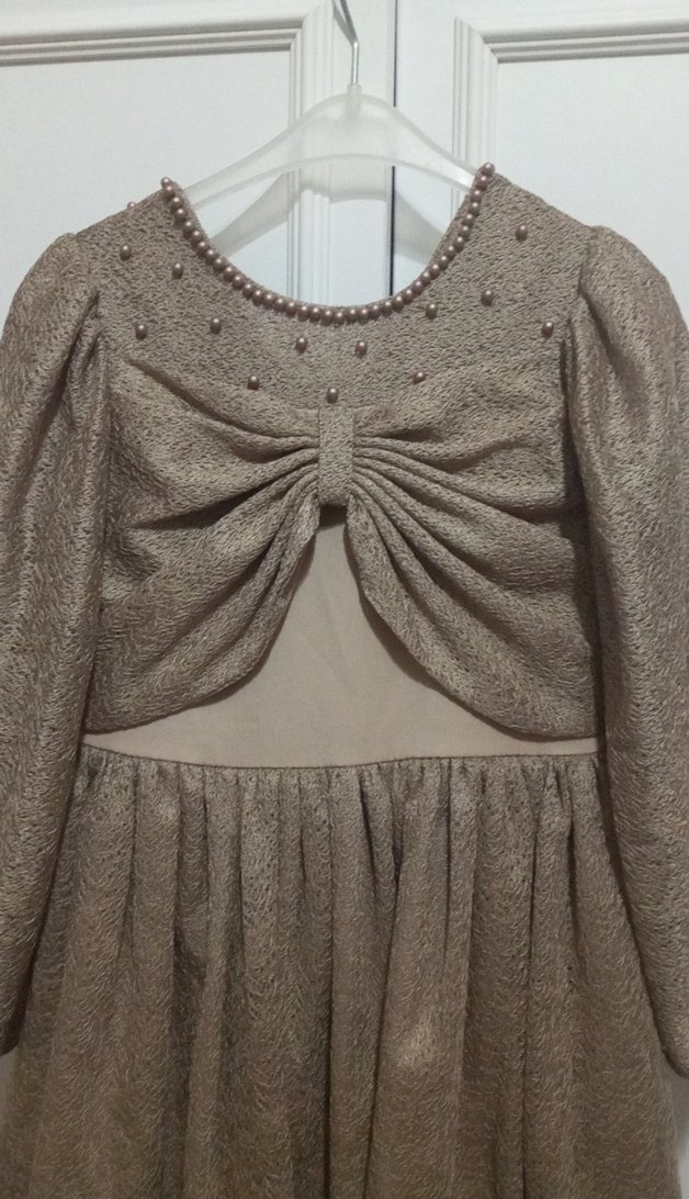 Kız Çocuk Bej Drapeli Uzun Kollu Elbise - Görsel 2