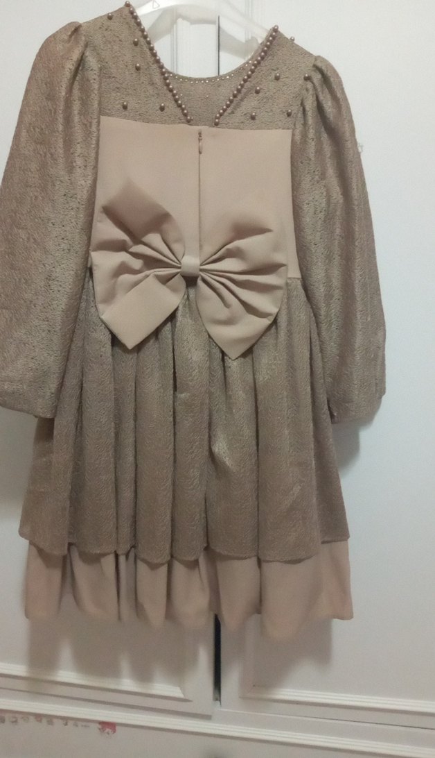 Kız Çocuk Bej Drapeli Uzun Kollu Elbise - Görsel 5