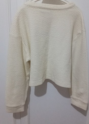 Beyaz Örgü Kadın Sweatshirt - Görsel 4