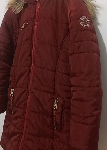 Bordo Parlak Fermuarlı Kız Montu - Görsel 2
