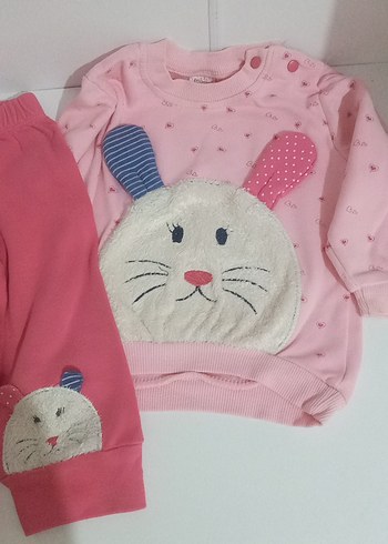 Pembe Nakışlı Örgü Bebek Kız Takımı - Görsel 3