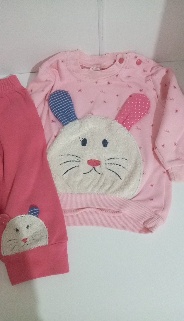 Pembe Nakışlı Örgü Bebek Kız Takımı - Görsel 3