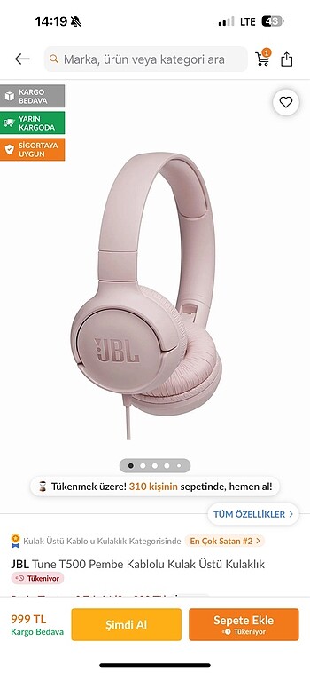 JBL Tune T500 Kablolu Kulaklık