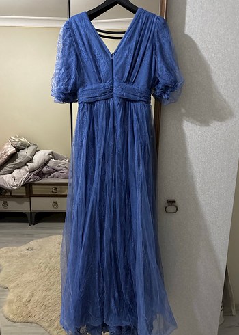 Uzun Mavi Bohem Kadın Abiye Elbise - Görsel 4