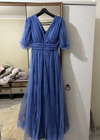 Uzun Mavi Bohem Kadın Abiye Elbise - Görsel 3