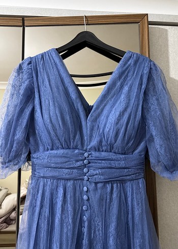 Uzun Mavi Bohem Kadın Abiye Elbise - Görsel 2