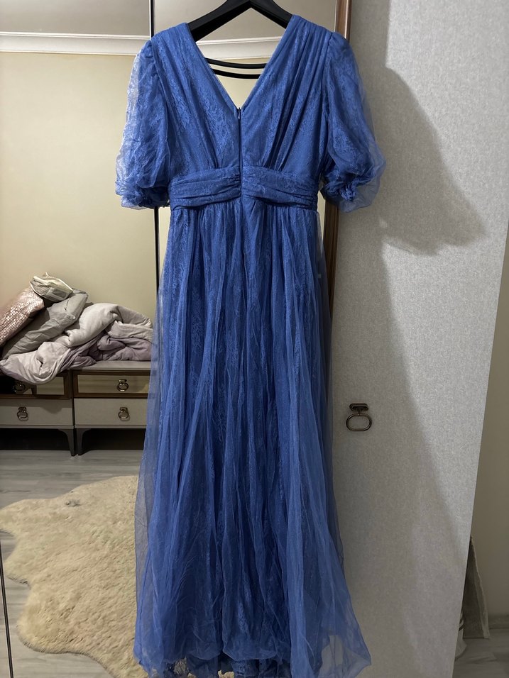 Uzun Mavi Bohem Kadın Abiye Elbise - Görsel 4