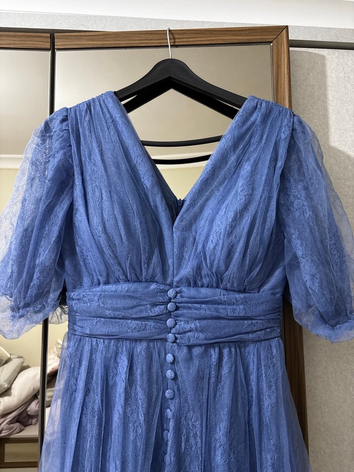 Uzun Mavi Bohem Kadın Abiye Elbise - Görsel 2