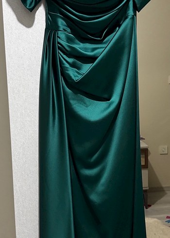 Zümrüt Yeşil Drapeli Abiye Elbise - Görsel 2