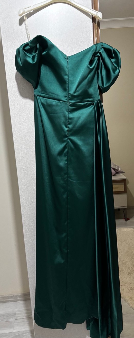 Zümrüt Yeşil Drapeli Abiye Elbise - Görsel 3