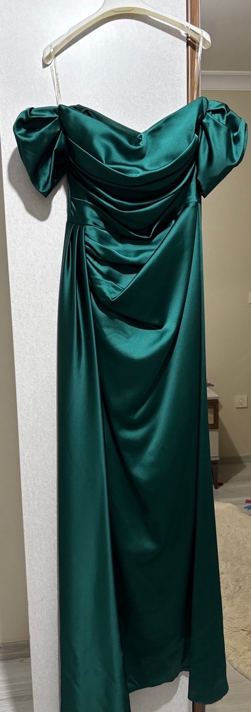 Zümrüt Yeşil Drapeli Abiye Elbise - Görsel 2