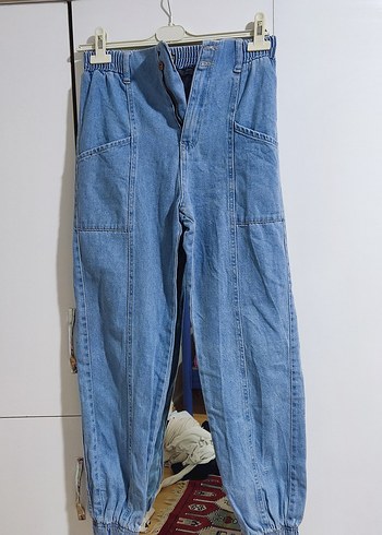 Düğmeli Mavi Midi Denim Kadın Pantolon