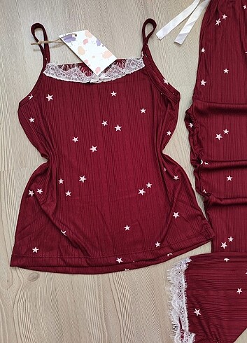 s Beden bordo Renk İp askılı pijama takımı