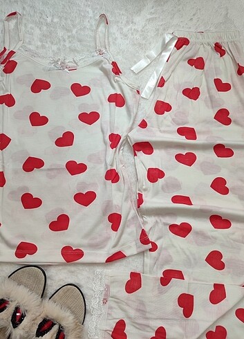 s Beden İp askılı alt uzun yazlık pijama takımı