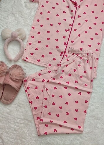 xl Beden Kısa kollu önden düğmeli pijama takımı
