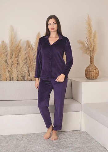 Kadın Mor Uzun Kollu Midi Pijama Takımı