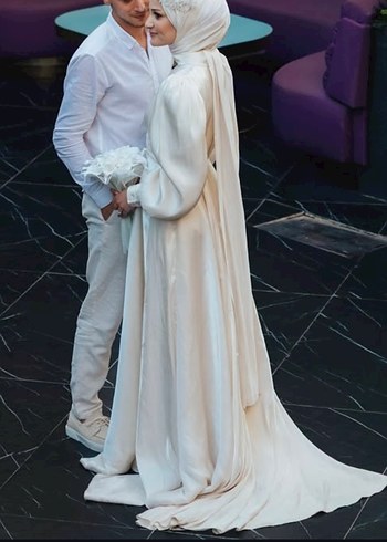 Drapeli Beyaz Uzun nikah söz isteme elbisesi - Görsel 2