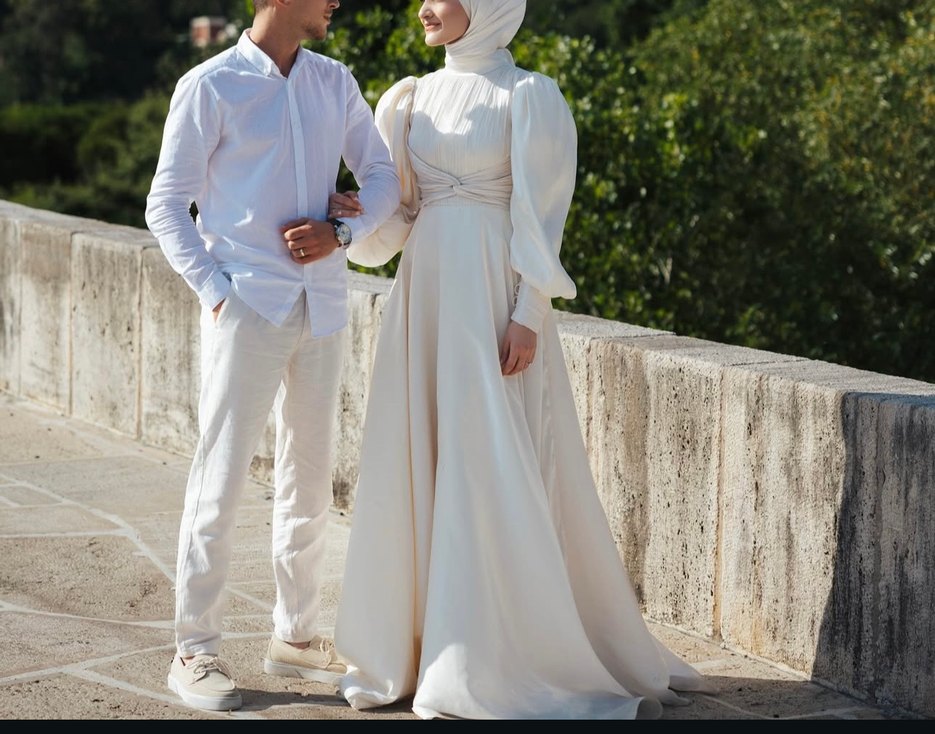 Drapeli Beyaz Uzun nikah söz isteme elbisesi - Görsel 3