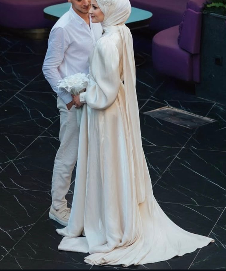 Drapeli Beyaz Uzun nikah söz isteme elbisesi - Görsel 2