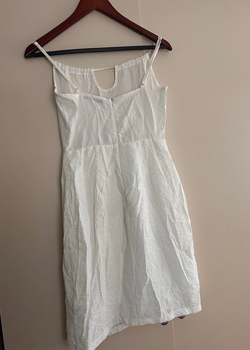 Düğmeli Kolsuz Midi Keten Elbise - Görsel 4