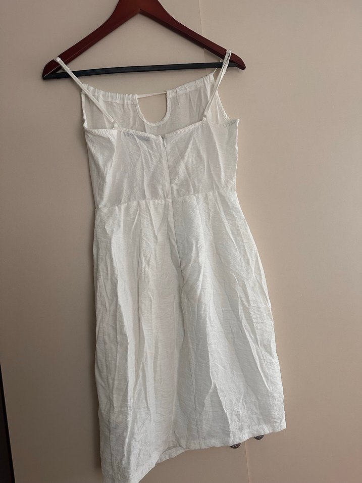 Düğmeli Kolsuz Midi Keten Elbise - Görsel 4