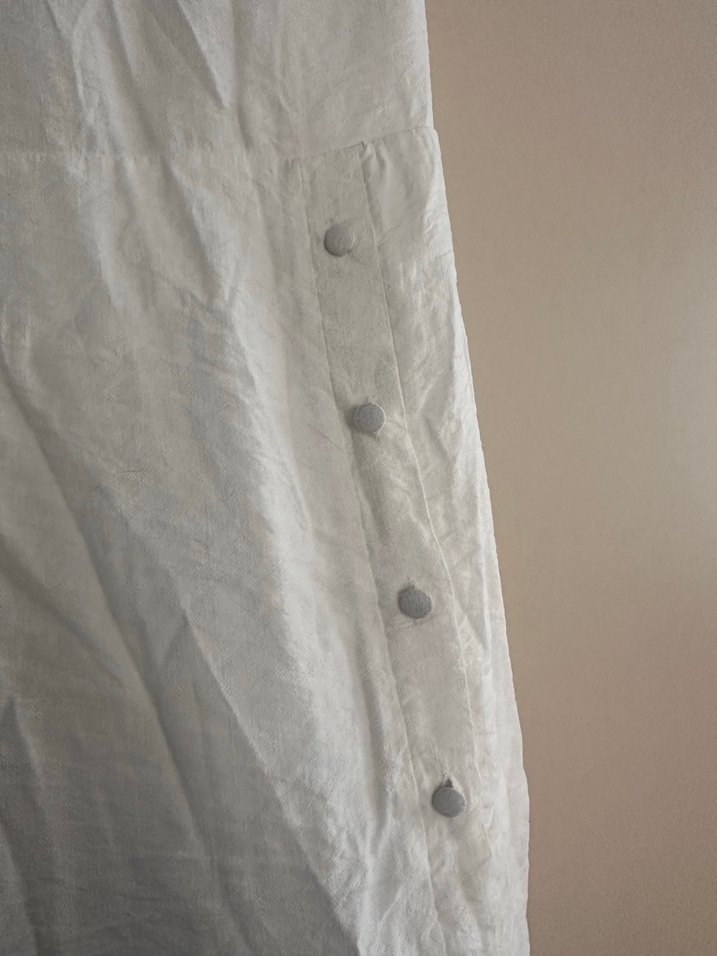 Düğmeli Kolsuz Midi Keten Elbise - Görsel 2