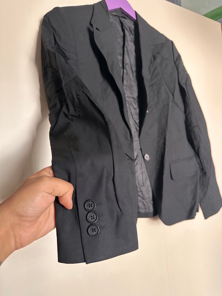 Düğmeli Siyah Kadın Keten Blazer Ceket - Görsel 2