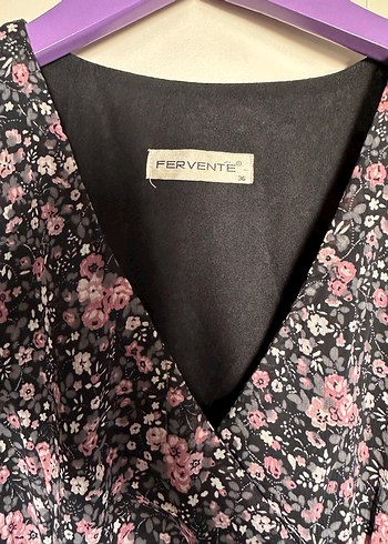 Uzun Kollu V Yakalı Pembe Çiçekli Mini Elbise - Görsel 3