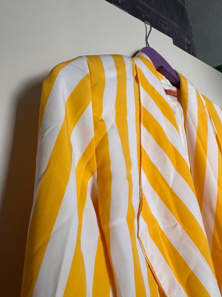 Sarı Çizgili Mini Kadın Blazer - Görsel 5