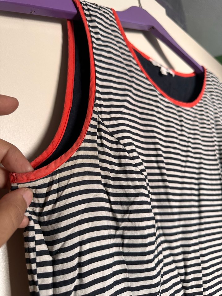 Çizgili Pilili Kolsuz Midi Elbise - Görsel 3