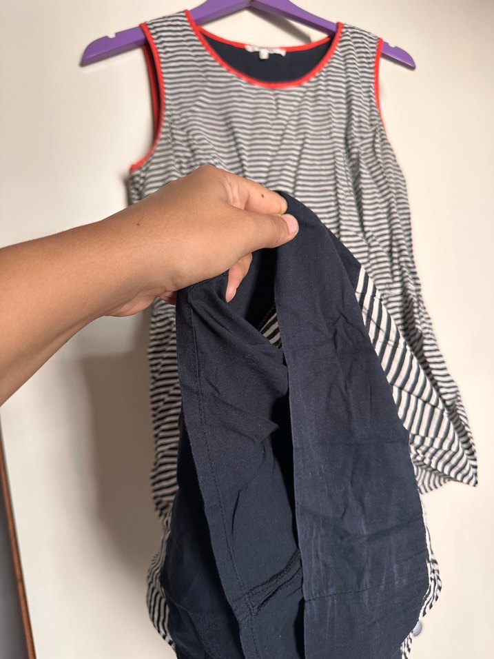 Çizgili Pilili Kolsuz Midi Elbise - Görsel 2