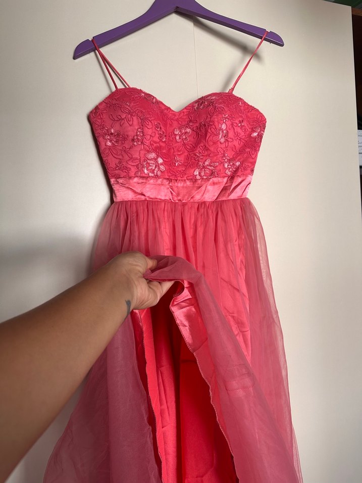 Dantel İşlemeli Pembe Uzun Abiye Elbise - Görsel 2