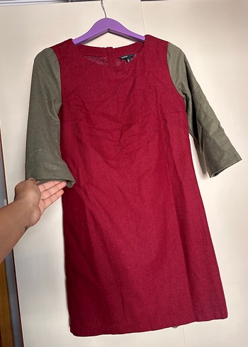 Bordo ve Gri Uzun Kollu Midi Elbise - Görsel 2