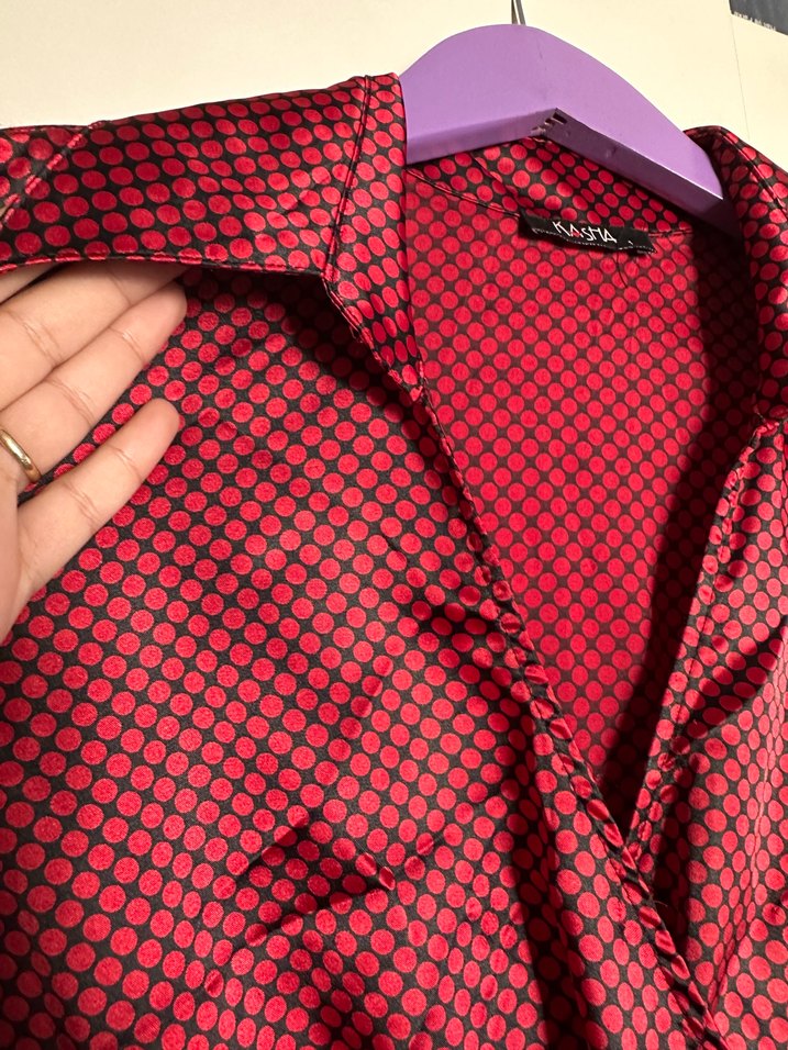 Uzun Kol kareli Bordo Kadın Elbise - Görsel 3