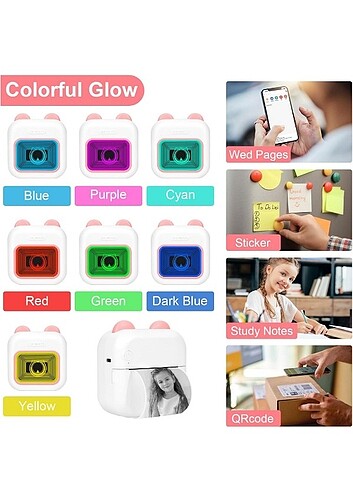 Beden Sıfır Taşınabilir Mini Yazıcı - Printer Pembe