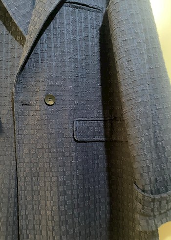Yargıcı Lacivert Midi Kadın Keten Blazer Ceket