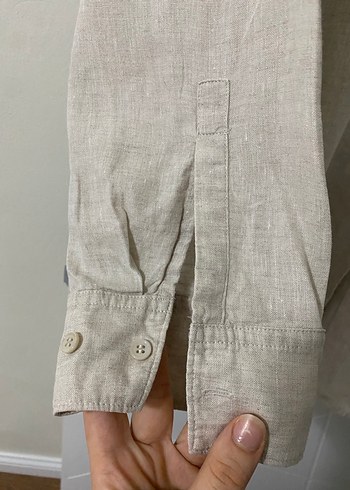 Bej Keten Uzun Kollu Gömlek - Görsel 5