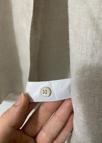 Bej Keten Uzun Kollu Gömlek - Görsel 8