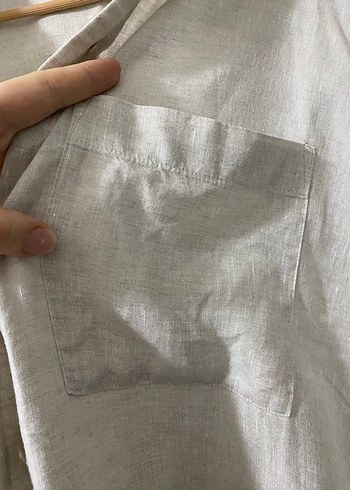 Bej Keten Uzun Kollu Gömlek - Görsel 2