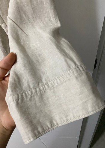 Bej Keten Uzun Kollu Gömlek - Görsel 6