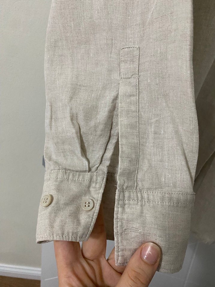 Bej Keten Uzun Kollu Gömlek - Görsel 5