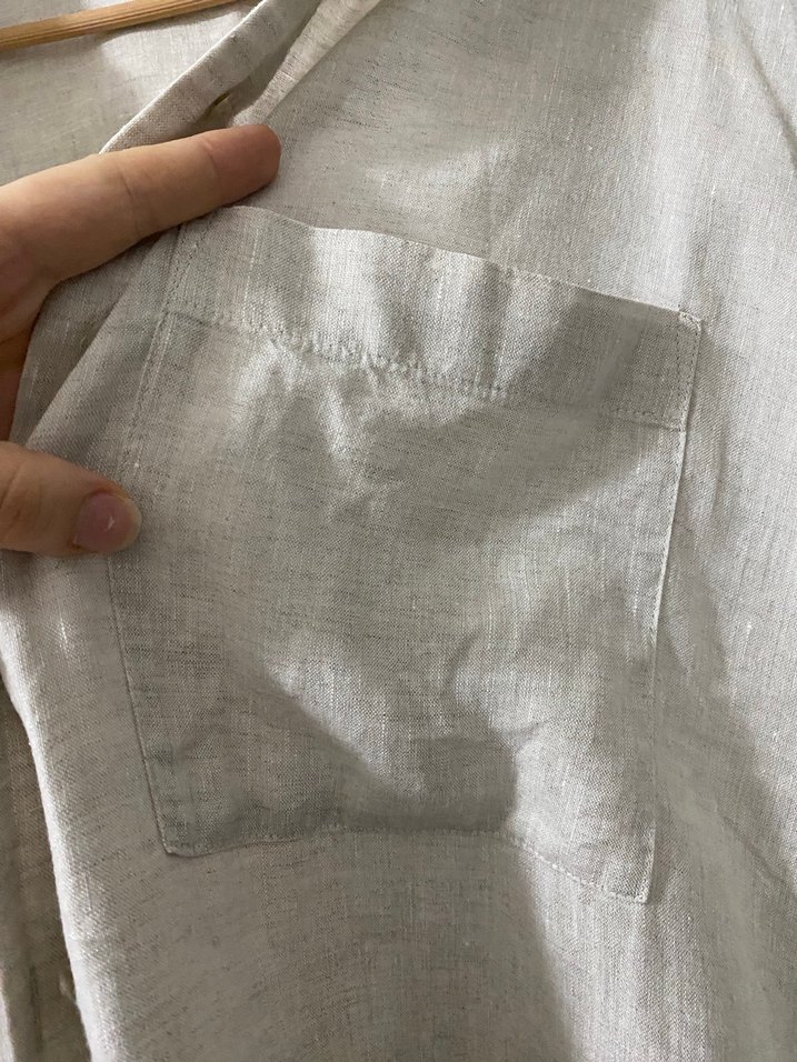 Bej Keten Uzun Kollu Gömlek - Görsel 2