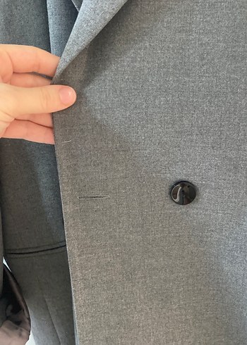 Gri Kadın Keten Düğmeli Blazer Ceket oversize - Görsel 2