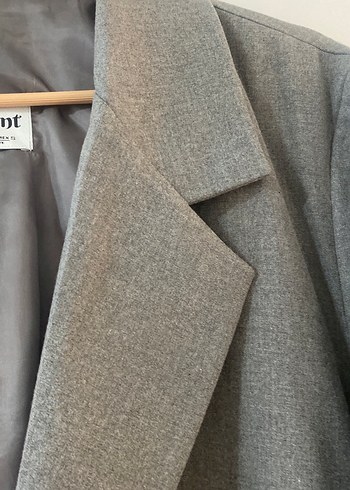 Gri Kadın Keten Düğmeli Blazer Ceket oversize - Görsel 4