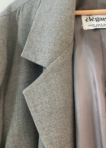 Gri Kadın Keten Düğmeli Blazer Ceket oversize - Görsel 5