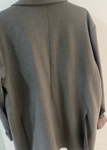 Gri Kadın Keten Düğmeli Blazer Ceket oversize - Görsel 8